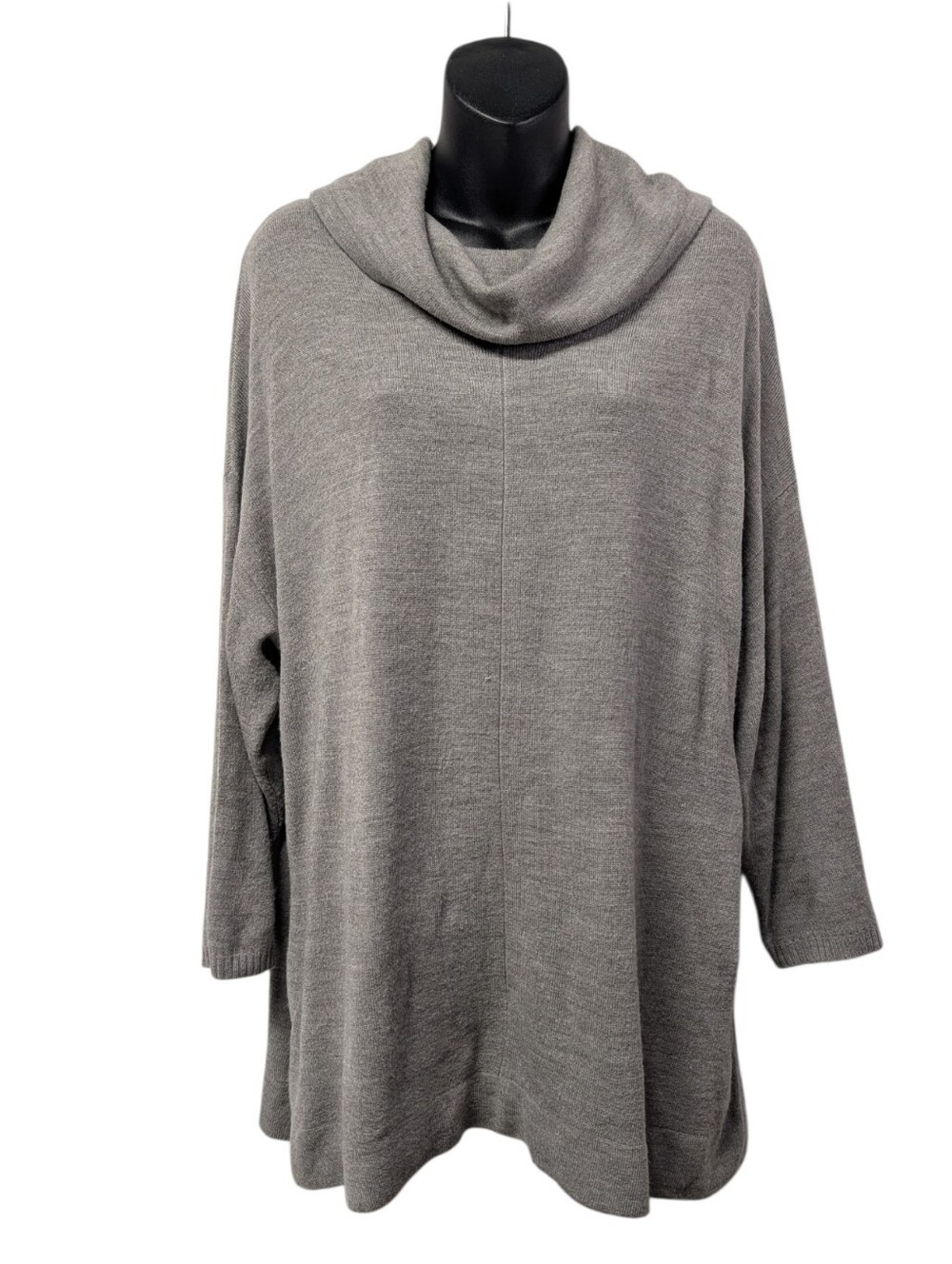 Nouveaux Womens Gray Solid Knit Acrylic Cowl Neck Pullover Sweater XL 3/4 Sleeve